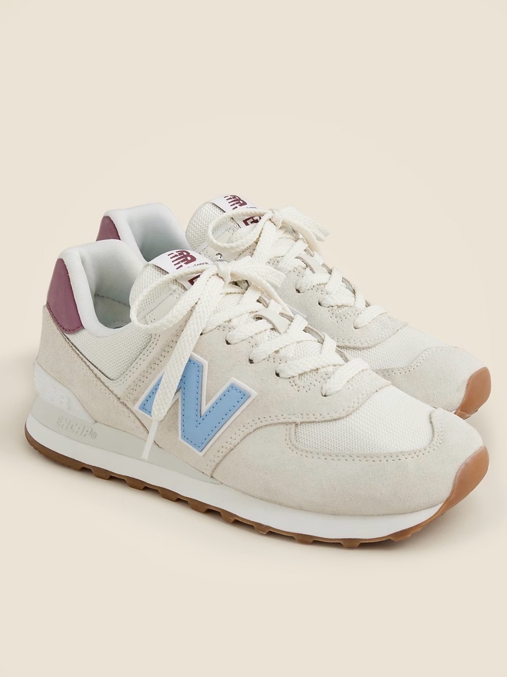 New Balance 574 Women Cream Sneakers with Heel Sea Salt/Blue Haze/Burg WM 9.5